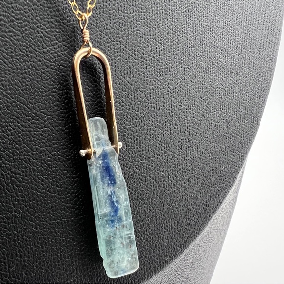 Kyanite Stone Pendant 16” Gold Necklace - Picture 4 of 7